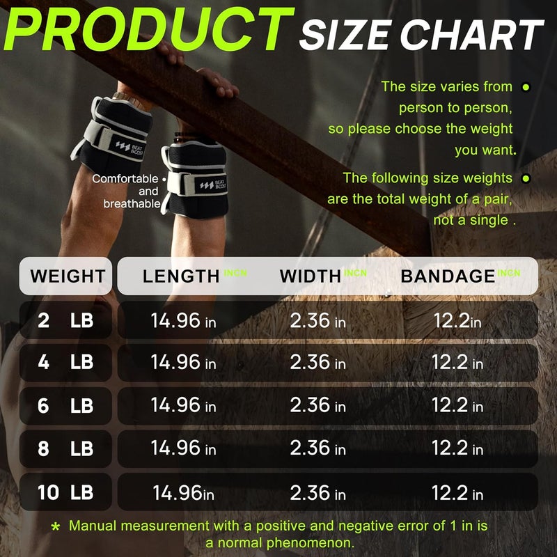 BeatBoost Ankle Wrist Weights for Women Men A Pair of 1 2 3 4 6 8 10 Lbs Arm Leg Weight Set with Adjustable Straps for Walking Pilates Exercise Workout Gym Aerobics - Image 4